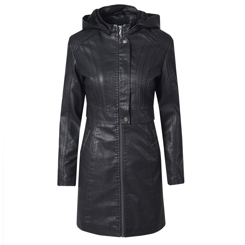 Fashion Leather Coats Women's Spring Autumn Clothing Long Section Slim PU Leather Jacket SXL 201020