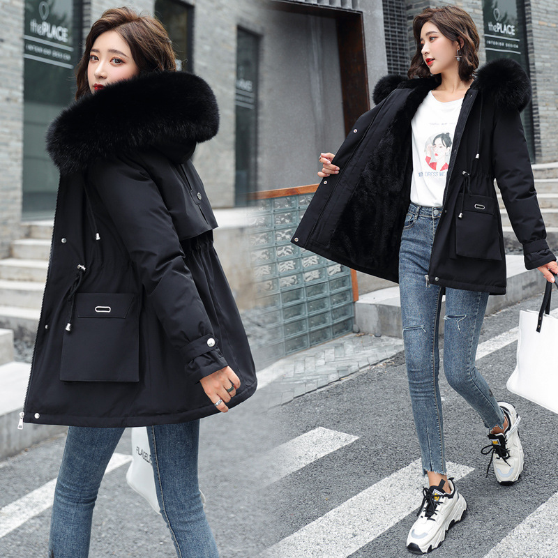 New Cotton Thicken Warm Winter Jacket Coat Women Casual Big Fur Collar Long Parkas Woman Fur Lining Warm Parka Mujer Coats 201019
