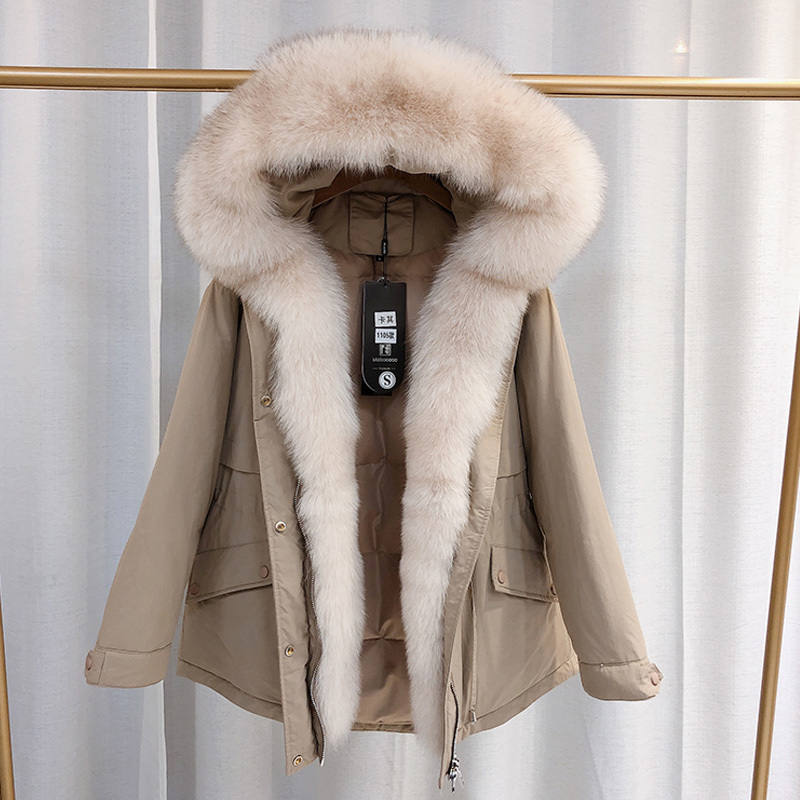 Janveny Large Natural Fox Fur Hooded Down Coat Winter Women 90% White Duck Down Jacket Female Feather Clothes Oversize Parkas 201019