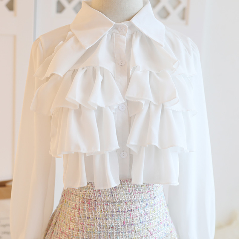 Autumn Winter Sweet Tweed 3 Piece Set Women Pearls Beading Short Jacket Coat+Ruffles White Chiffon Shirts+Mini Pleated Skirt Set 201027