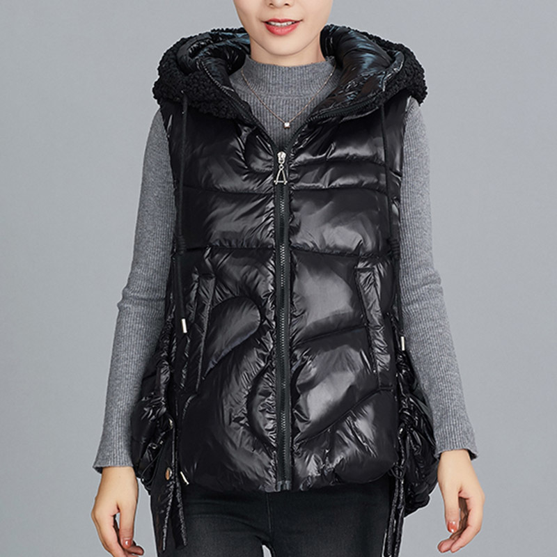 Women hooded vest jacket Autumn Winter casual padded warm Lamb wool hat solid sleeveless waistcoat jacket 201211