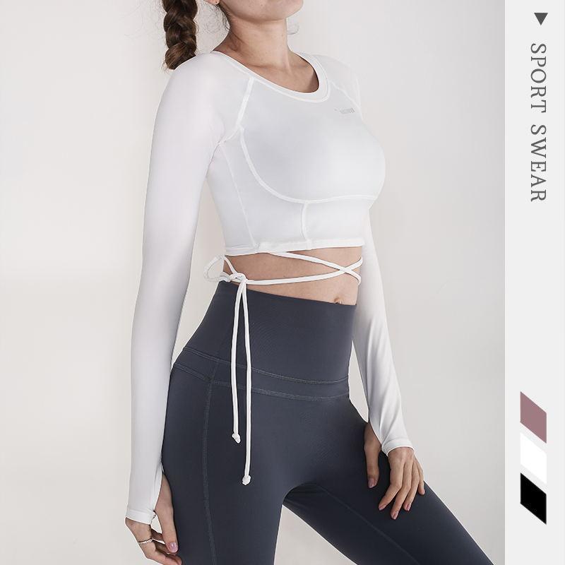 Women' open waist sport top long sleeve cross band T-shirt fitness running training quick dry Yoga suit short dance suit1, Black
Women' open waist sport top long sleeve cross band T-shirt fitness running training quick dry Yoga suit short dance suit1, Black