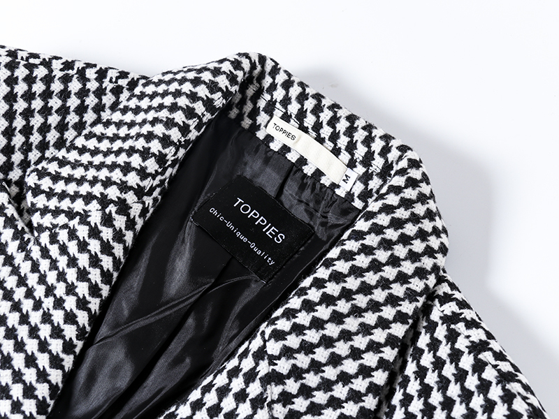 toppies vintage Houndstooth woolen Jacket double breasted long coat women outwear winter clothes 201103