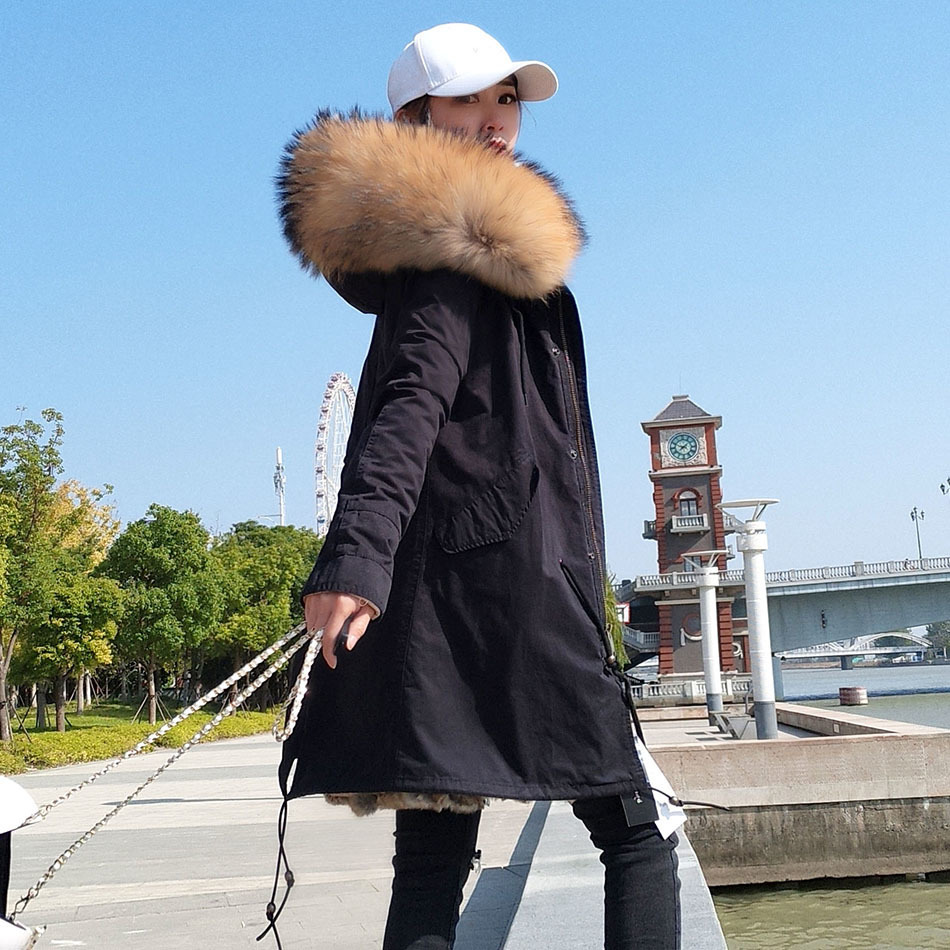Women Parkas Real Natural Fur Winter Parka Raccoon Fur Collar Fox Fur Liner Jacket Coat Women's jacket 201125