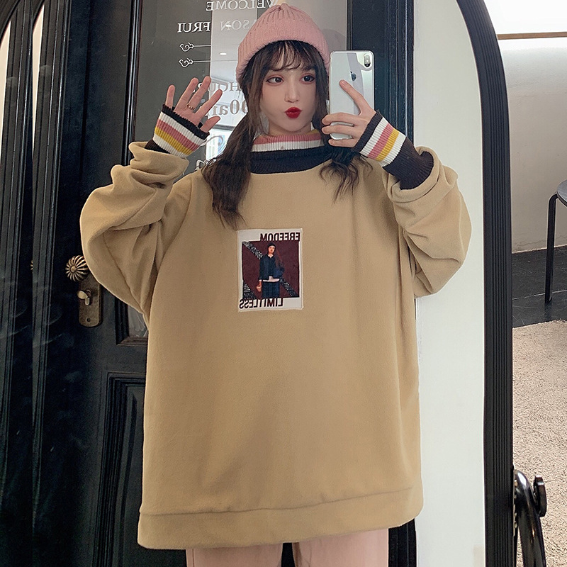 Round neck fake two piece sweater women Plush autumn winter ins rocking fleece Korean design half high collar color matching top 6XWS, Jy1480 khaki
Round neck fake two piece sweater women Plush autumn winter ins rocking fleece Korean design half high collar color matching top 6XWS, Jy1480 khaki