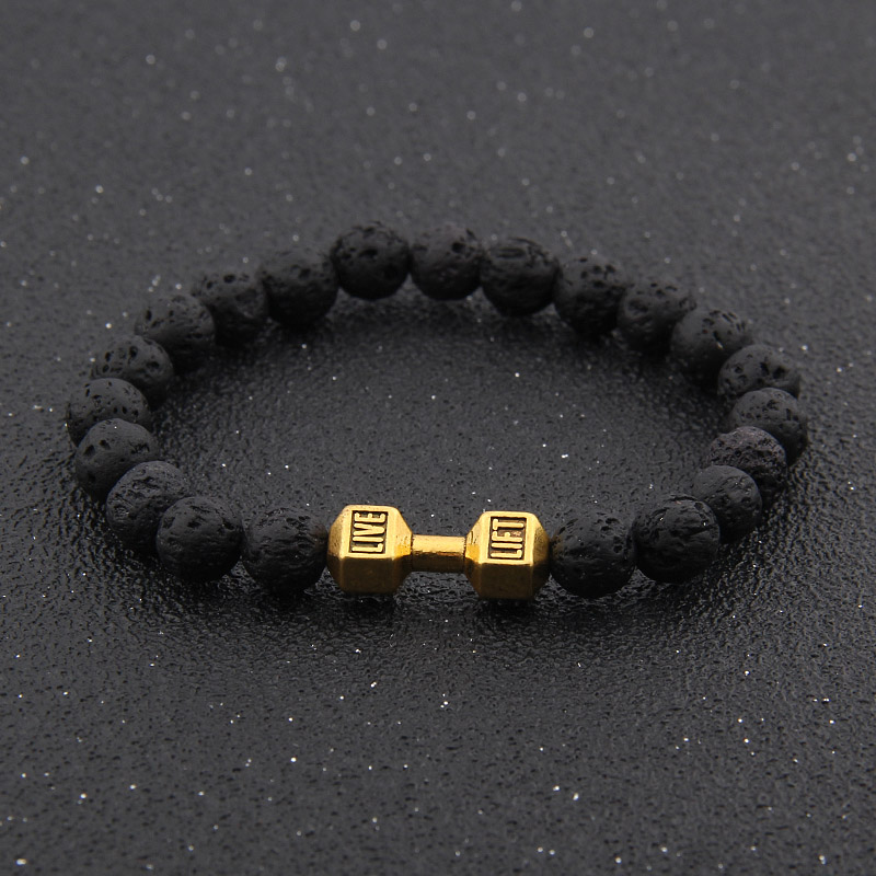 Black Artificial Lava Turquoise Stone Dumbbell Chakra Beads Bracelets Couple Lover Fashion Strand Strength Bracelet Bangle Jewelry Wholesale