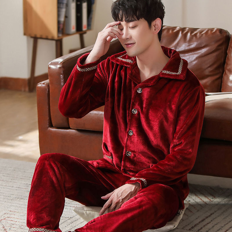 Warm Sleepwear Men's Flannel Winter Thick Pajama Male Thick Long Sleeve Pijama Casual Autumn Pyjamas Men Coral Fleece Sleep XXXL 201111