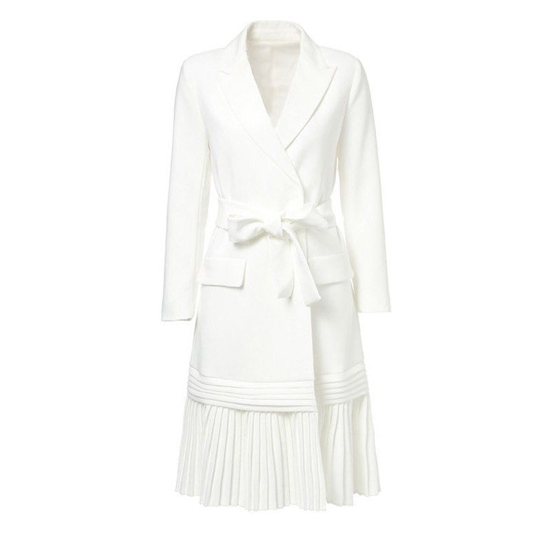 TWOTWINSTYLE Lace Up Women's Windbreaker High Waist Long Sleeve Patchwork Pleated Hem Trench Coat Female Fashion Autumn 201211