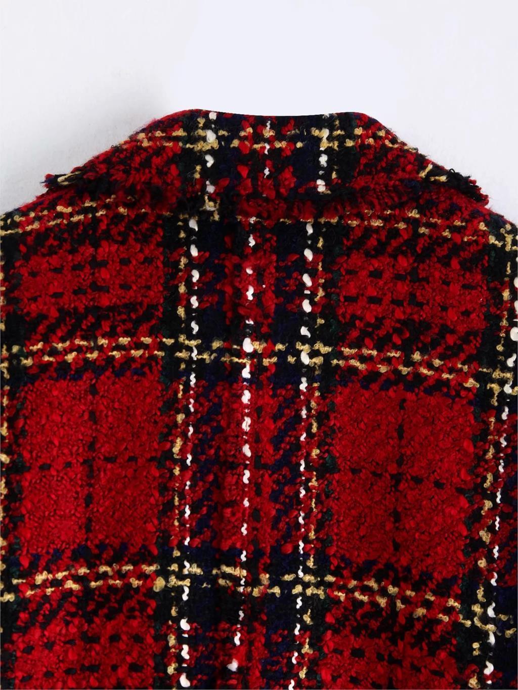 Vintage Double Breasted Tweed Blazer Women Notched Collar Long Sleeve Plaid blazer coat spring casual office suit jacket 201102