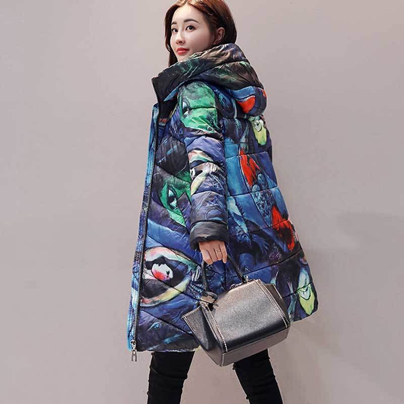 Printed Thicker Winter Down Cotton Jacket Women Ukraine Hooded Female Plus size Parka Long Coat new fashion padded Coats WZ402 Y201006