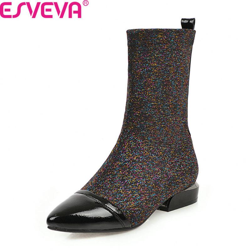 ESVEVA 2020 Patchwork Stretch Fabrics PU Square Heel Ankle Boots Autumn Winter Pointed Toe Slip on Women Shoes Big Size 34-43, Black
ESVEVA 2020 Patchwork Stretch Fabrics PU Square Heel Ankle Boots Autumn Winter Pointed Toe Slip on Women Shoes Big Size 34-43, Black