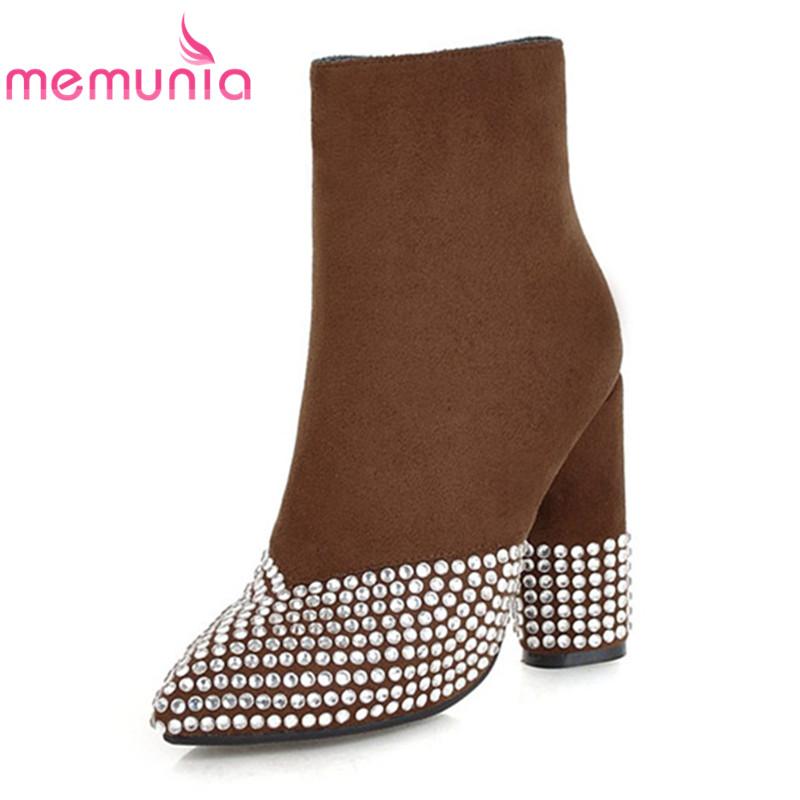 MEMUNIA NEW arrival winter boots women 2020 pointed toe zip ankle boots with rhinestone thick heels unique party shoes, Black
MEMUNIA NEW arrival winter boots women 2020 pointed toe zip ankle boots with rhinestone thick heels unique party shoes, Black