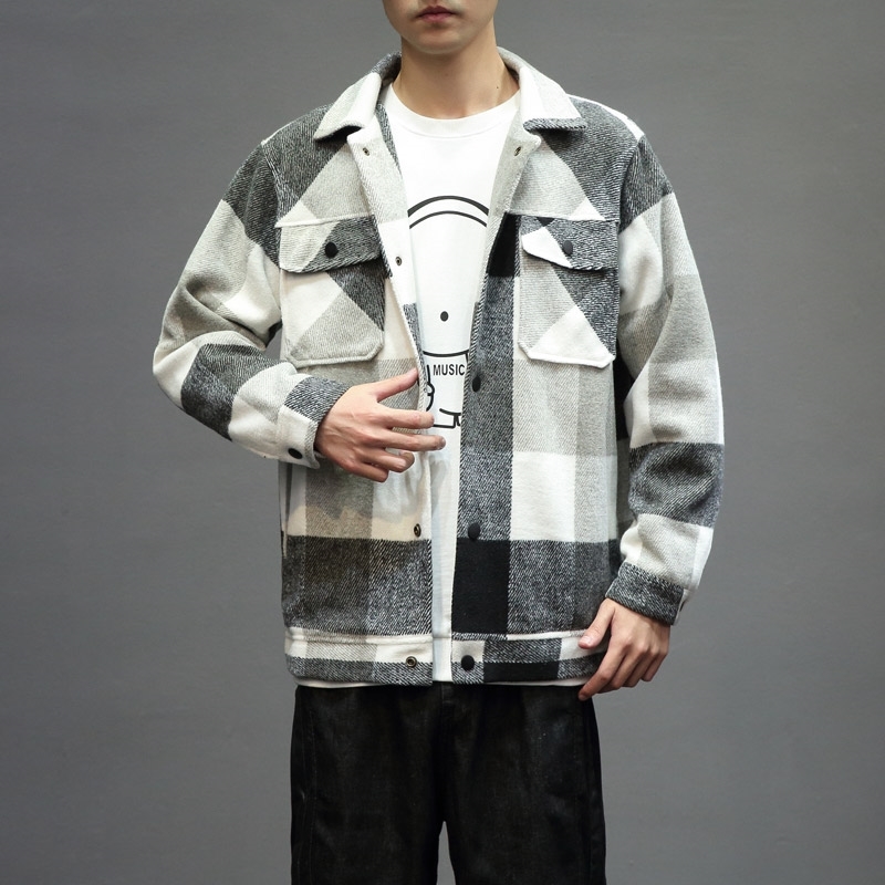 Mens Winter Woollen Coat Plaid Jackets Fashion Outerwear Warm Men Casual Jacket Stereoscopic Patch pocket Coat Plus Size M-5XL 201218