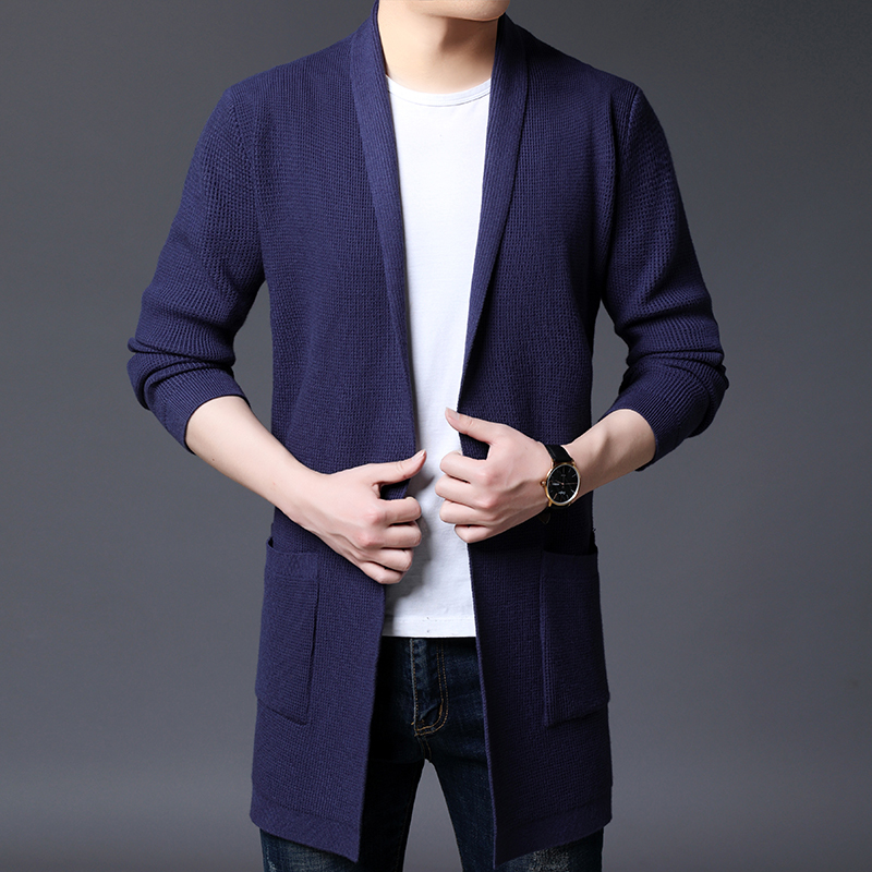 Autumn Winter Cardigan Men Fashion Slim Fit Knitted Sweater Men Big Pocket Decor V Neck Men Casual Long Sweaters 5Color 201224