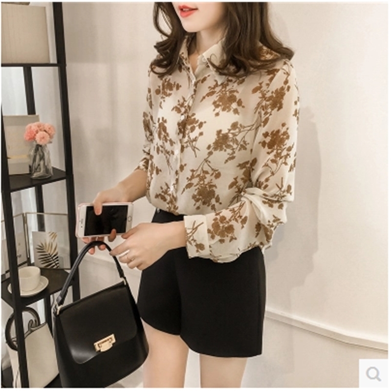 Fashion Woman Blouses Long Sleeve Print Chiffon Blouse Shirt Plus Size 3XL 4XL OL Blouse Women Blusa Feminina Shirt 1058 40 201028