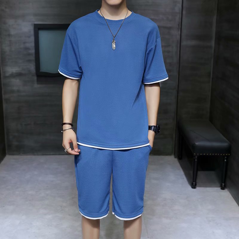 2020 New Summer street Men's set Casual Solid color Short sleeve T Shirts Elastic Waist Shorts mens tracksuit Set Two-piece set, Blue
2020 New Summer street Men's set Casual Solid color Short sleeve T Shirts Elastic Waist Shorts mens tracksuit Set Two-piece set, Blue