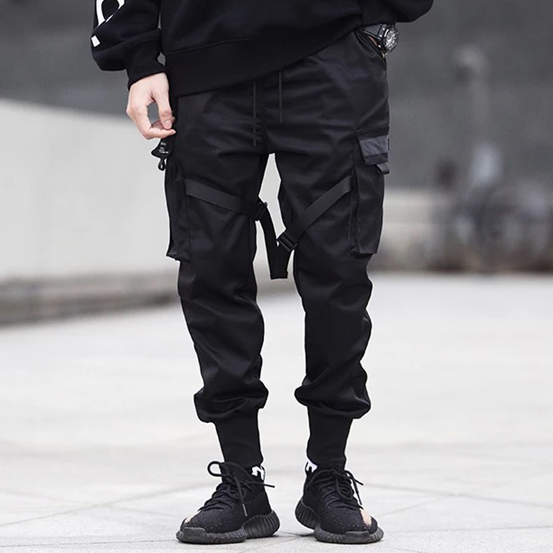Hip Hop Cargo Pants Pockets Men Streetwear Harajuku Joggers Pants HipHop Swag Ribbion Harem Pants Fashion Casual Trousers 201217