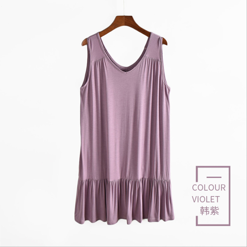 

2021 New Summer Leisure Fashion Without Sleeves Vest Big Modal Loose Bottoms of the Mid-length Women with Suspend Evening Dress 889K, Purple