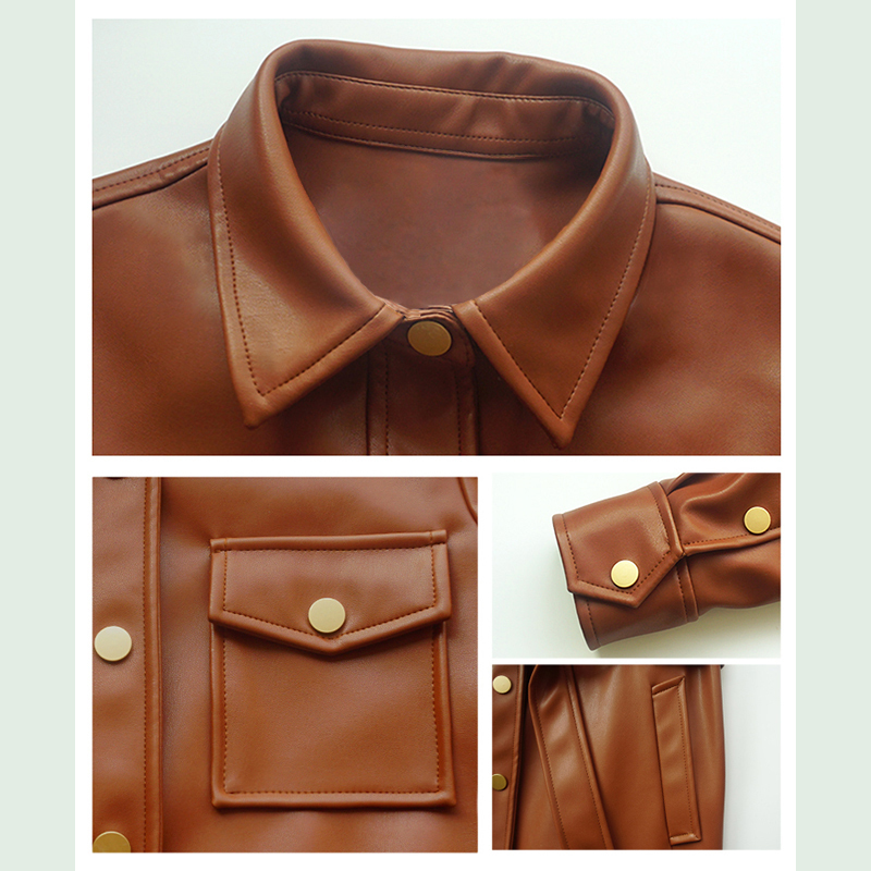 Nerazzurri Autumn brown leather coat women long sleeve belt buttons Plus size long leather shirt women 7xl Leather trench coat 201020