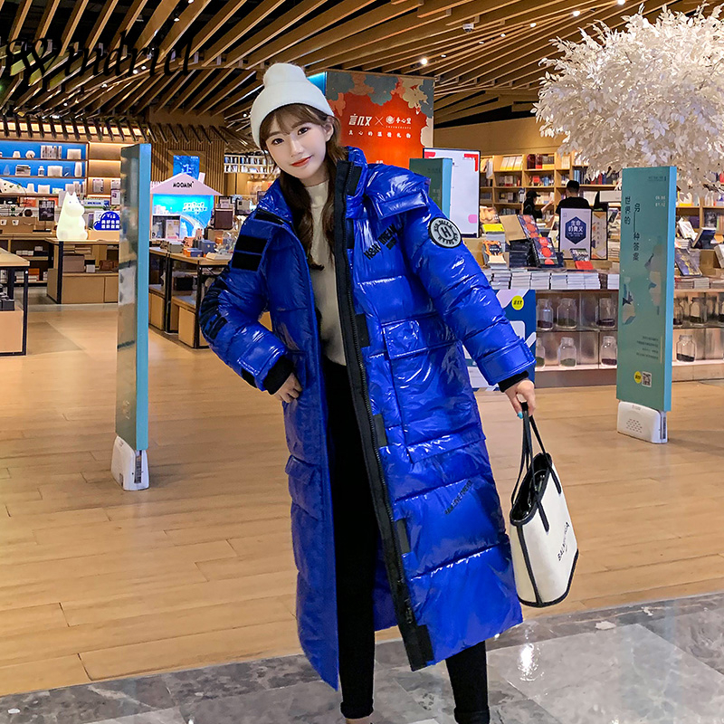 Long Winter Jacket Thick Warm Winter Parkas Hooded Waterproof Winter Coat Women Fashion Letter Bright Wadded Jackets Windriel 201217