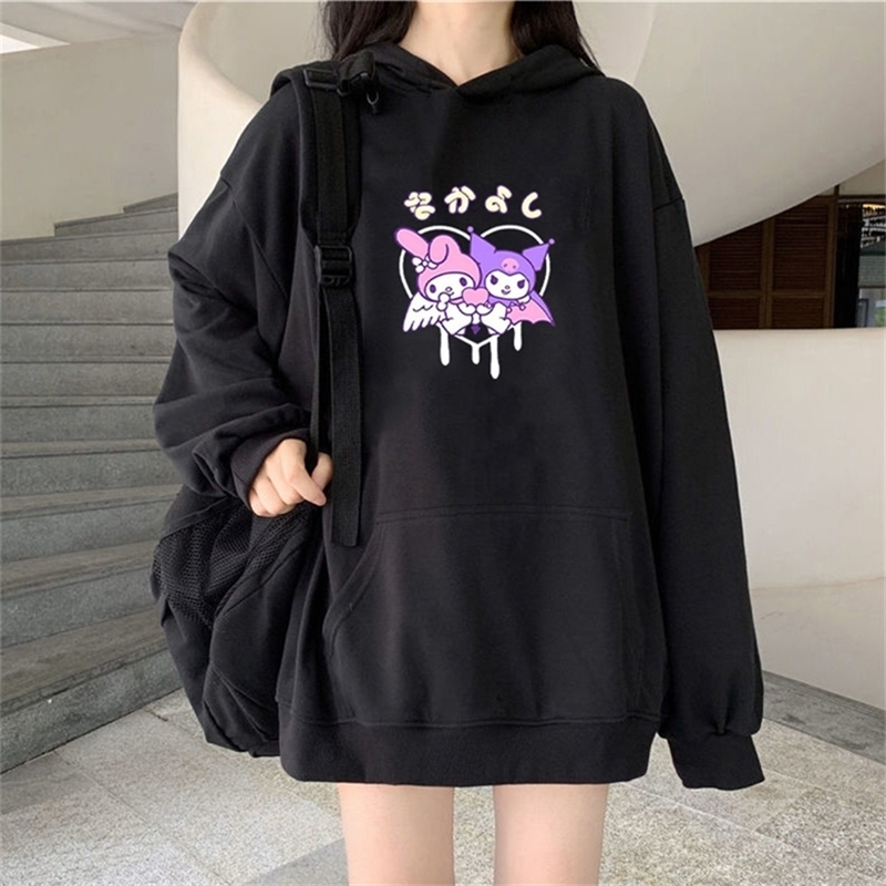 Harajuku cartoon cotton hoodie cute funny print long sleeve Kuromi hoodie top autumn street wear O-neck sweet girl hoodie 201212