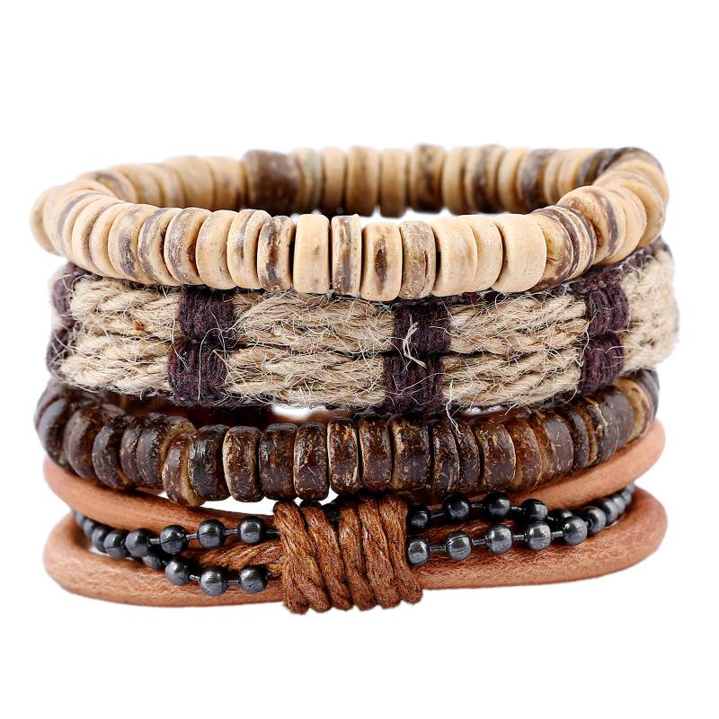 4pcs/set Boho Gypsy Hippie Punk Charm Beige Coconut Beads Brown Cord Macrame Stacked Layer Leather Bracelets Set for Man
4pcs/set Boho Gypsy Hippie Punk Charm Beige Coconut Beads Brown Cord Macrame Stacked Layer Leather Bracelets Set for Man