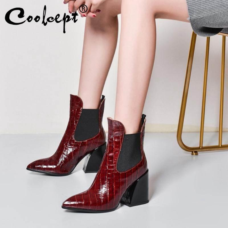 Coolcept Ankle Boots Women Real Leather Winter Fur Warm Pointed Toe Casual Shoes Women Office High Heels Short Boots Size 33-43, Black
Coolcept Ankle Boots Women Real Leather Winter Fur Warm Pointed Toe Casual Shoes Women Office High Heels Short Boots Size 33-43, Black