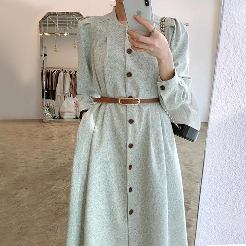 Casual Dresses Robe Chic French Temperament Slim Lace Up Waist O Neck Single-breasted Long-sleeved Dress Women Belt Fashion Vestido Mujer, Black;gray
Casual Dresses Robe Chic French Temperament Slim Lace Up Waist O Neck Single-breasted Long-sleeved Dress Women Belt Fashion Vestido Mujer, Black;gray