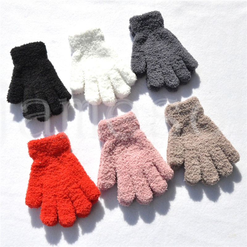 Warmom Coral Fleece Thicken Kids Gloves Winter Keep Warm Children Baby Plush Furry Full Finger Mittens Soft Gloves For 7-11Years DB251