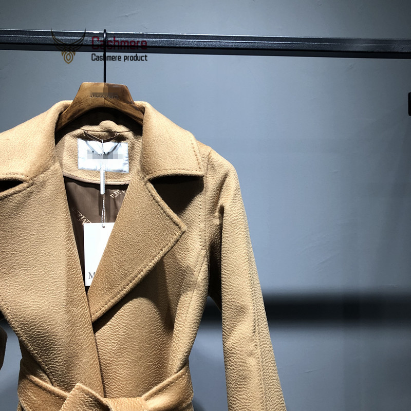 Highend womens jacket classic water ripple cashmere coat womens long section autumn winter cashmere coat fashion red jacket 201102