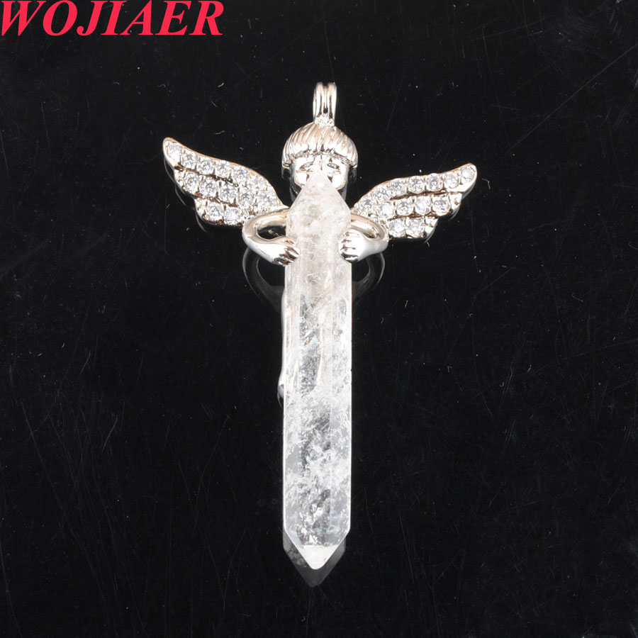 WOJIAER Natural Stones Pendant Long Sword Hexagonal Prism Cupid Angel Wings for Necklaces Crystal Women Men Jewelry DBO907
