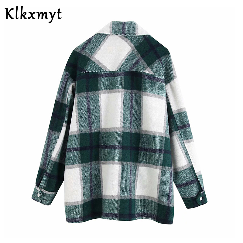 Klkxmyt Plaid Jacket Women Coat Autumn Winter Vintage Stylish Pockets Oversized Jacket Coat Casual Warm Chic Tops 201026