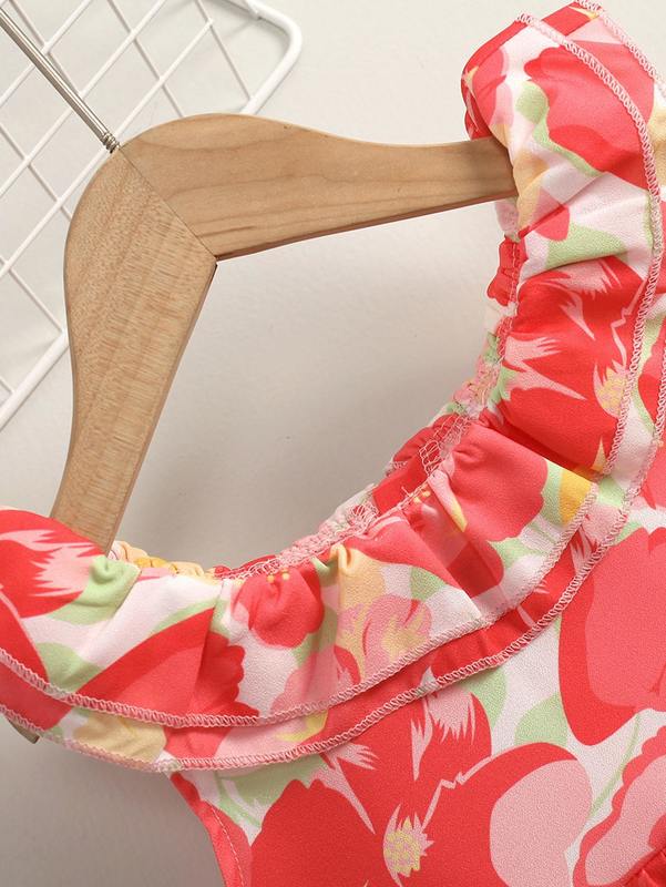 Toddler Girls Allover Floral Print Layered Ruffle Trim Dress SHE