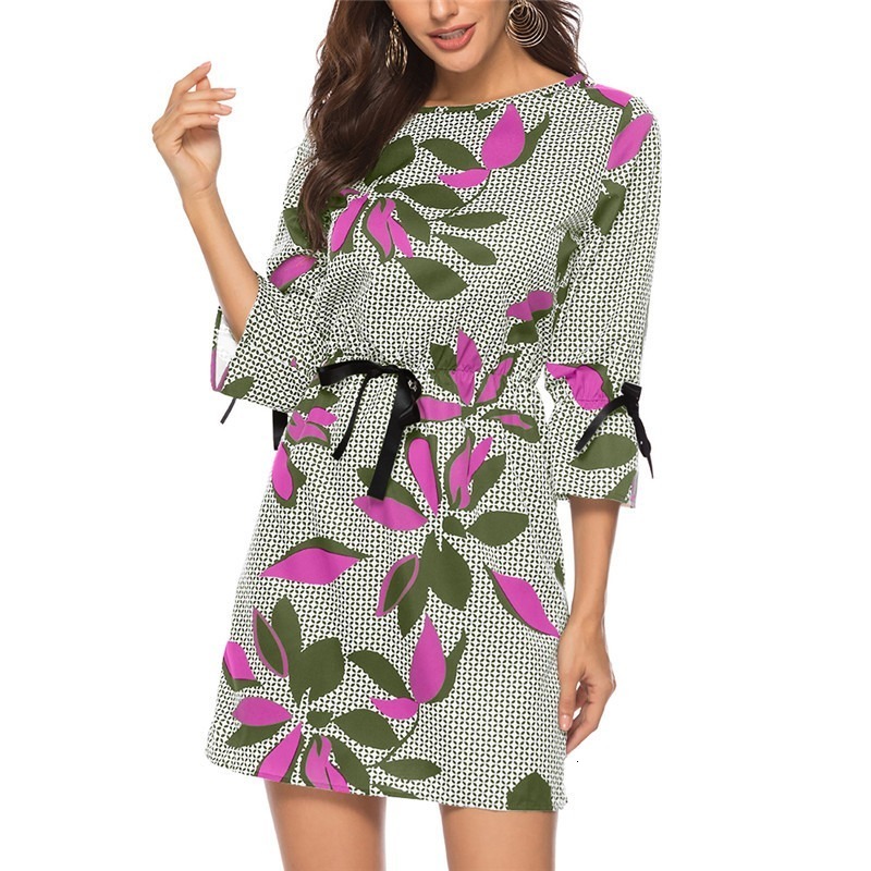 2021 New Spring and summer printed female chiffon around neck 7/ 4 casual waist simple middle length dress OLT7, Black
2021 New Spring and summer printed female chiffon around neck 7/ 4 casual waist simple middle length dress OLT7, Black