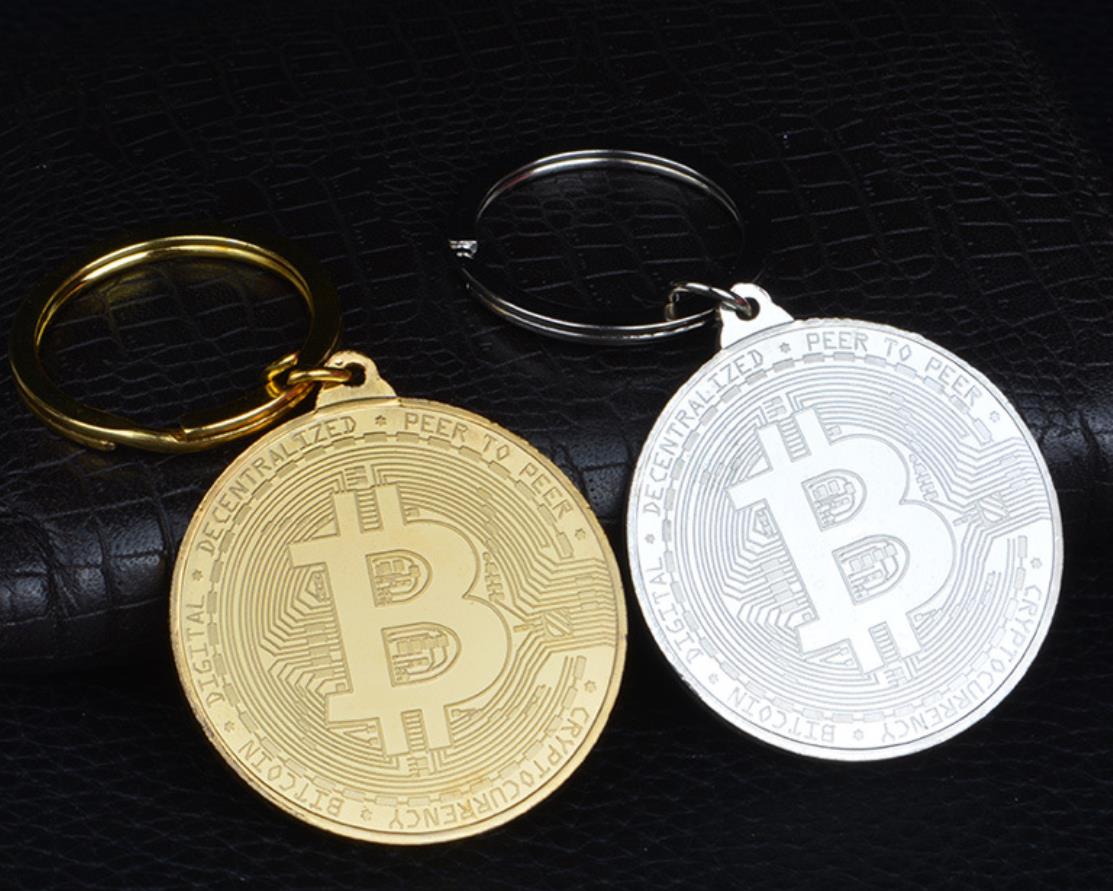 Coin Keychain Gold Plate BTC Token Key Chain Novelty Party Favor Metal Keyring Commemorative Souvenir Gift4547953