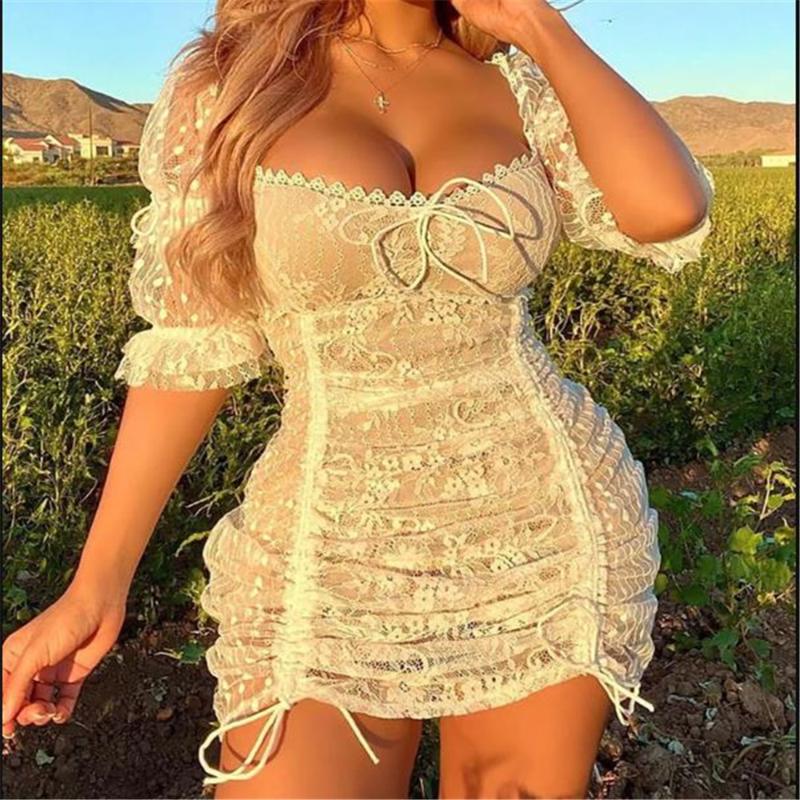 Casual Dresses Women Spring Summer Short Sleeve White Lace Fashion Backless Sexy Floral Hollow High Waist Square Collar Slim Mini Dress, As pic
Casual Dresses Women Spring Summer Short Sleeve White Lace Fashion Backless Sexy Floral Hollow High Waist Square Collar Slim Mini Dress, As pic