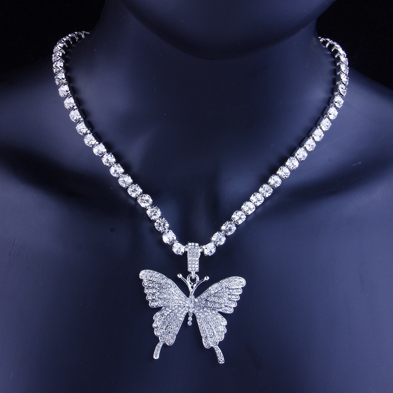 Butterfly Necklace Gold Silver Rosegold Iced Out Tennis Chain CZ Hip Hop Bling Mens Necklaces Diamond Jewelry