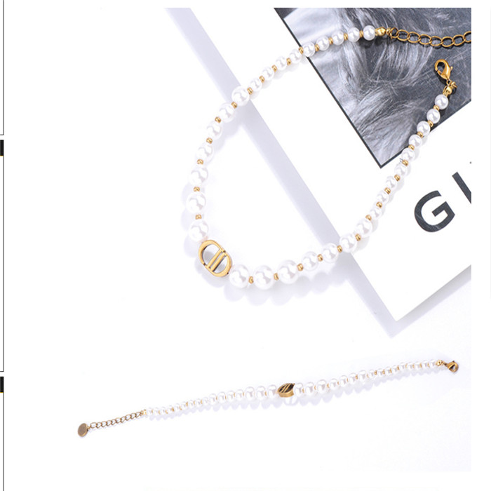 Luxury designer jewelry imitation pearl necklace bracelet set от DHgate WW