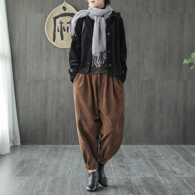 New Arrival Arts Style Spring Autumn Women Long Sleeve Loose Coats Cotton Corduroy Retro Turn-down Collar Casual Jackets D447 201026