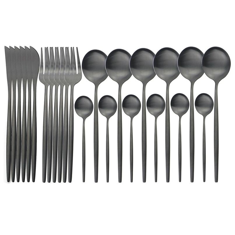 JANKNG 24Pcs Black Matte Cutlery Set Stainless Steel Dinnerware Knife Fork Spoon Dinner Kitchen Flatware Tableware 211223
JANKNG 24Pcs Black Matte Cutlery Set Stainless Steel Dinnerware Knife Fork Spoon Dinner Kitchen Flatware Tableware 211223