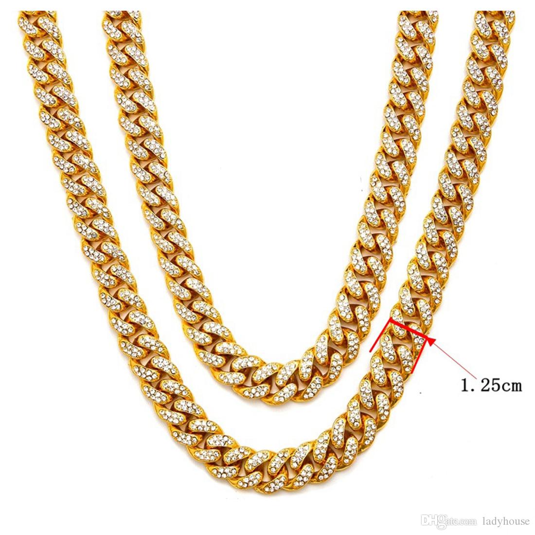 Hip Hop Bling Fashion Jewelry Iced Out Chain Necklace Gold Sier Miami Cuban Link Chains for Cool Men Women Free shipping