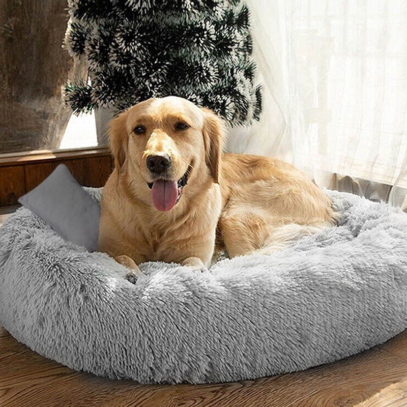 Round Long Plush Dog Beds for Large Dogs Pet Products Cushion Super Soft Fluffy Comfortable Cat Mat Supplies Accessories 201119