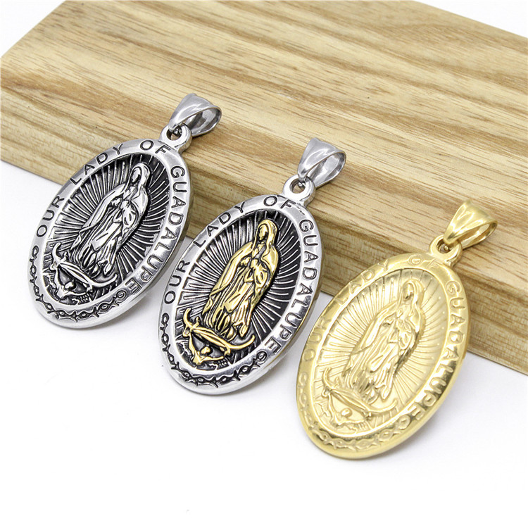 Religious Stainless Steel The Virgin Mary Madonna Charm Pendants Mother of Christ Catholic Our Lady Of Guadalupe Pendant Necklace Jewelry For Men Women