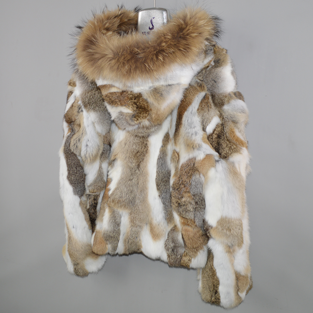 Women Genuine Rabbit Fur Coat Lady Winter Warm Jacket Natural Color Real Rabbit Fur Overcoat