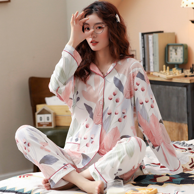 BZEL New Fashion Sleepwear Women's Cotton Cute Pajamas Girls Long Sleeve Tops+Pants With Pockets Polka Dot Casual Lounge Wear 201031
