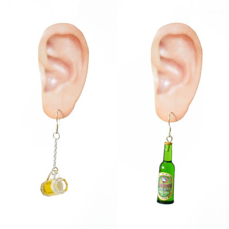 Dangle & Chandelier Mini Cute Beer Bottle Wine Glass Asymmetric Resin Drop Earrings Fashion Jewelry
