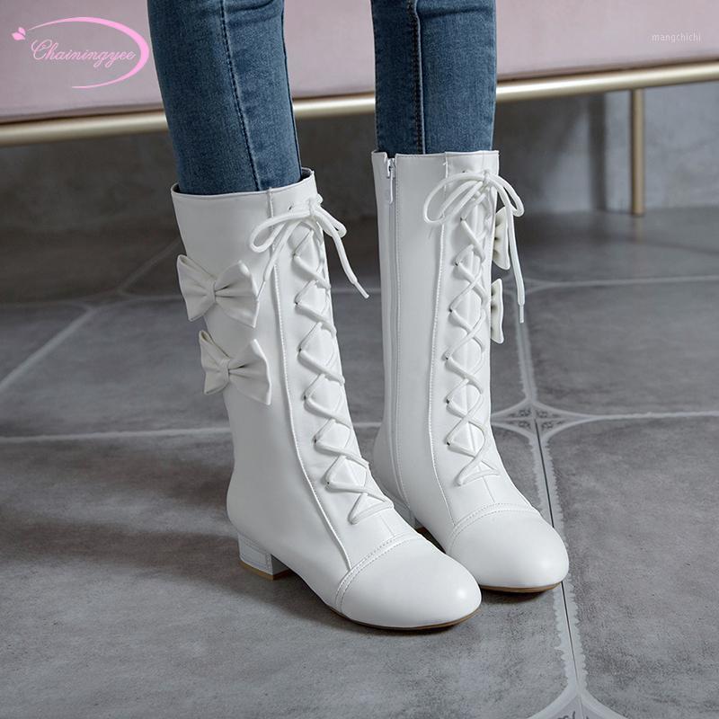 Sweet style round head mid-calf boot fashion lace-up bowknot zipper black white pink low heel thick heel riding boots lady shoes1
Sweet style round head mid-calf boot fashion lace-up bowknot zipper black white pink low heel thick heel riding boots lady shoes1
