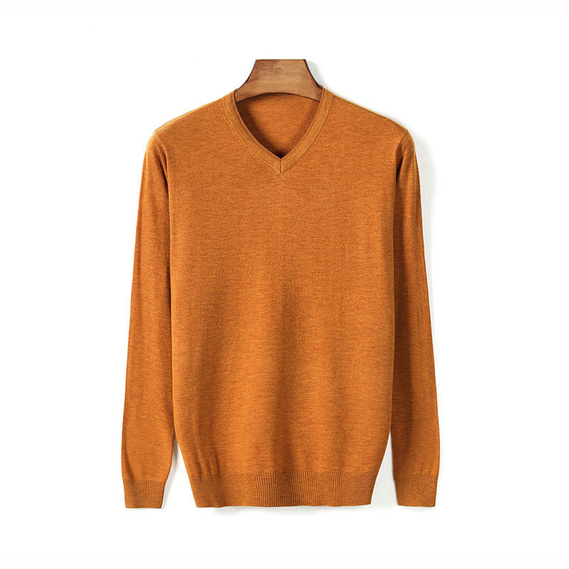 Autumn New Men's V-neck Thin Wool Sweater Classic Style Solid Color Business Casual Pullover Male Brand Clothes 201105