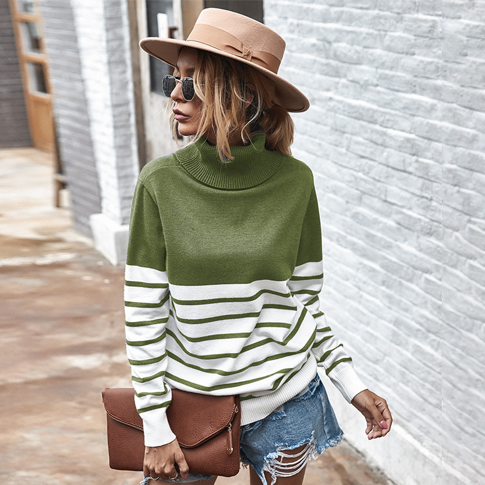 Winter Striped Turtleneck Sweater Women Fall Long Sleeved Kintted Woman Sweaters Warm Pull Femme Casual Jersey Mujer 201130