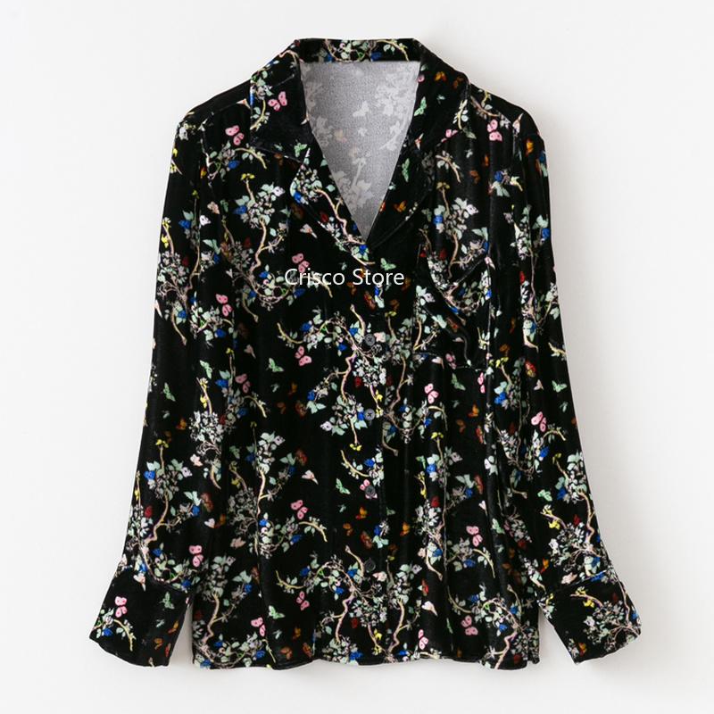 Viscose Women Blouses 2020 Autumn and Winter New Floral Print Pajamas Collar Silk Velvet Shirt, Black
Viscose Women Blouses 2020 Autumn and Winter New Floral Print Pajamas Collar Silk Velvet Shirt, Black